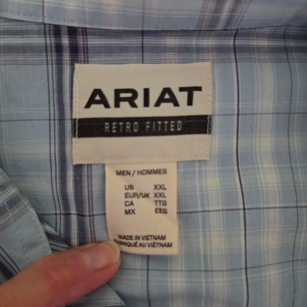Ariat Men's XXLHarry Retro Light Blue Shadow Plaid Fitted Snap Shirt Western - Picture 6 of 11